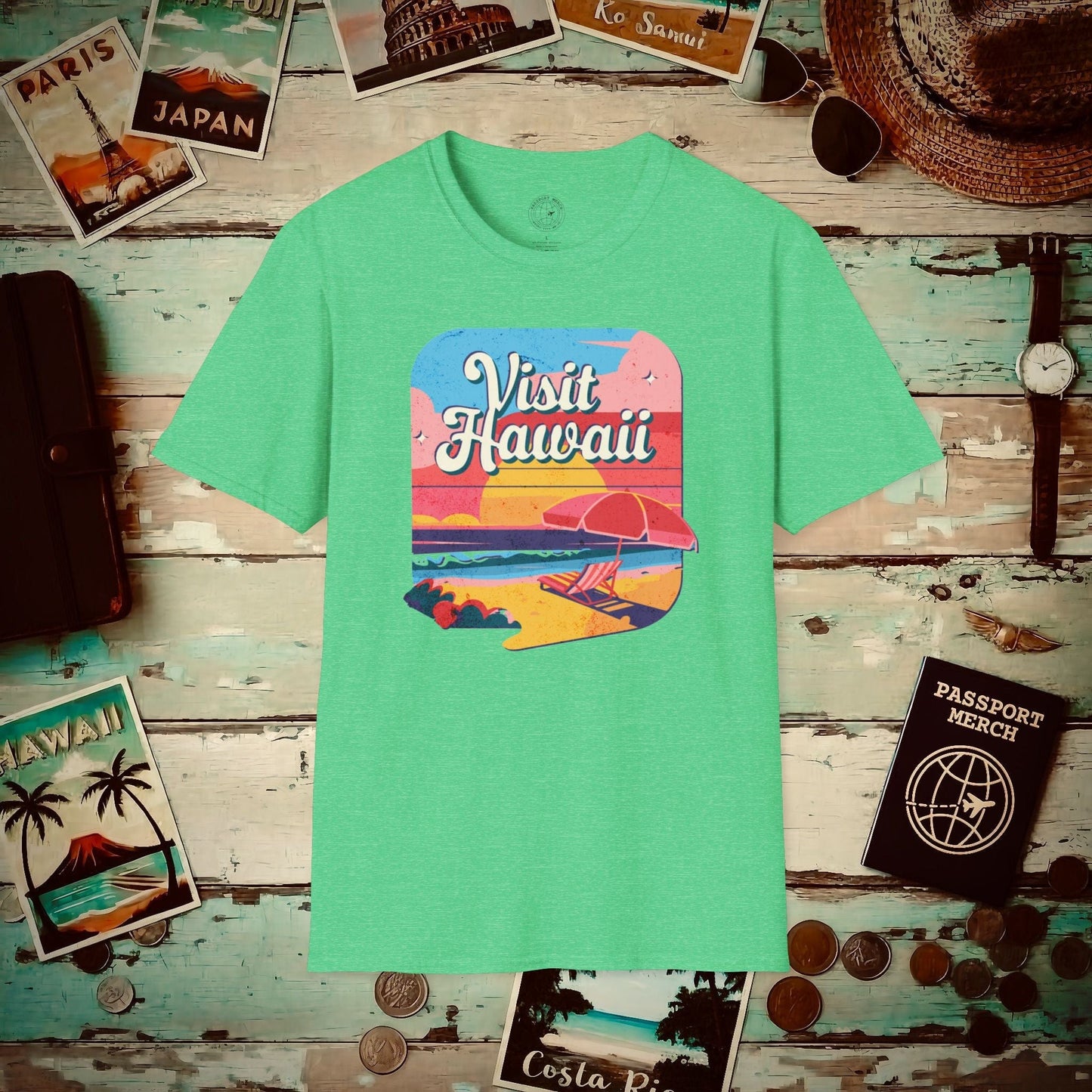 Retro Visit Hawaii T-Shirt Heather Irish Green / S
