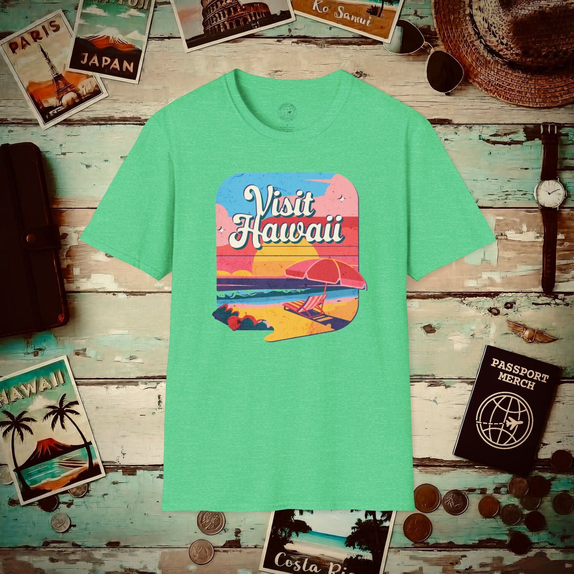Retro Visit Hawaii T-Shirt Heather Irish Green / S