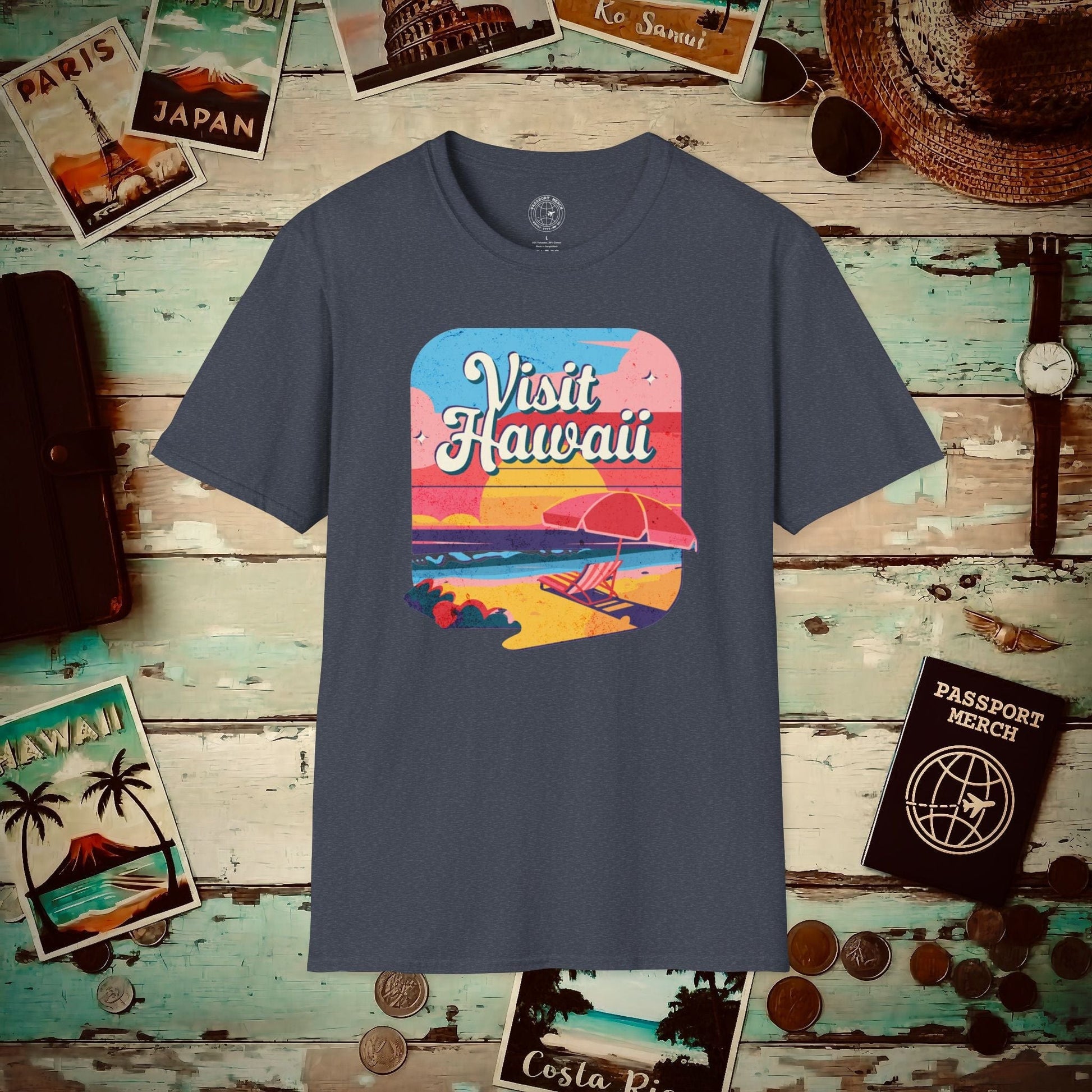 Retro Visit Hawaii T-Shirt Heather Navy / S