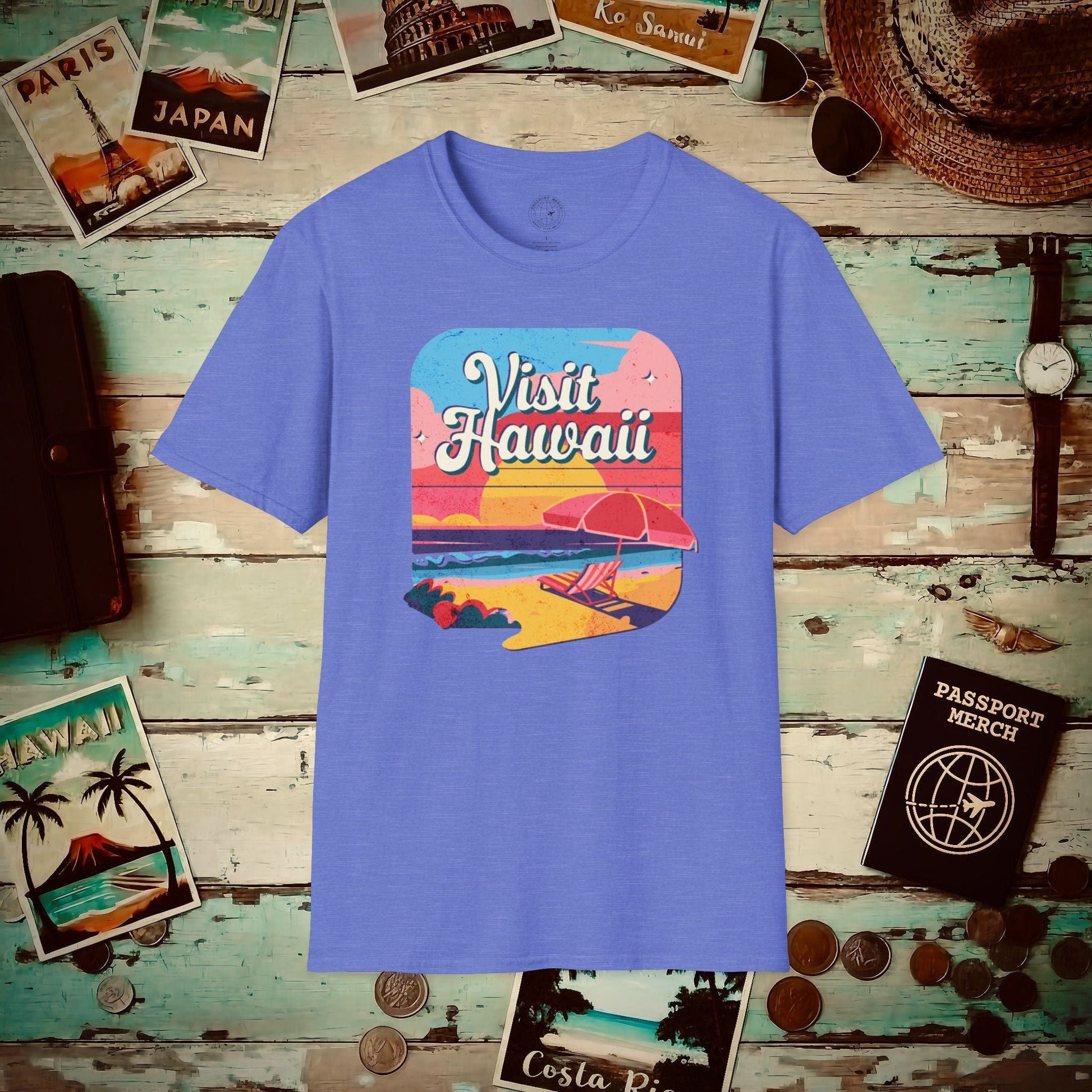 Retro Visit Hawaii T-Shirt Heather Royal / S