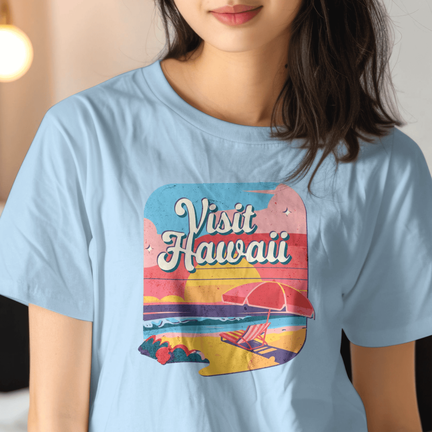 Retro Visit Hawaii T-Shirt Light Blue / S