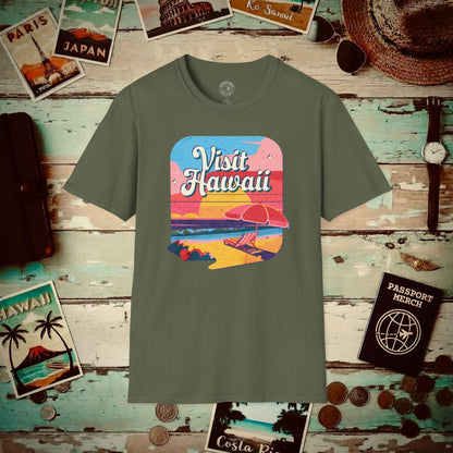 Retro Visit Hawaii T-Shirt Military Green / S