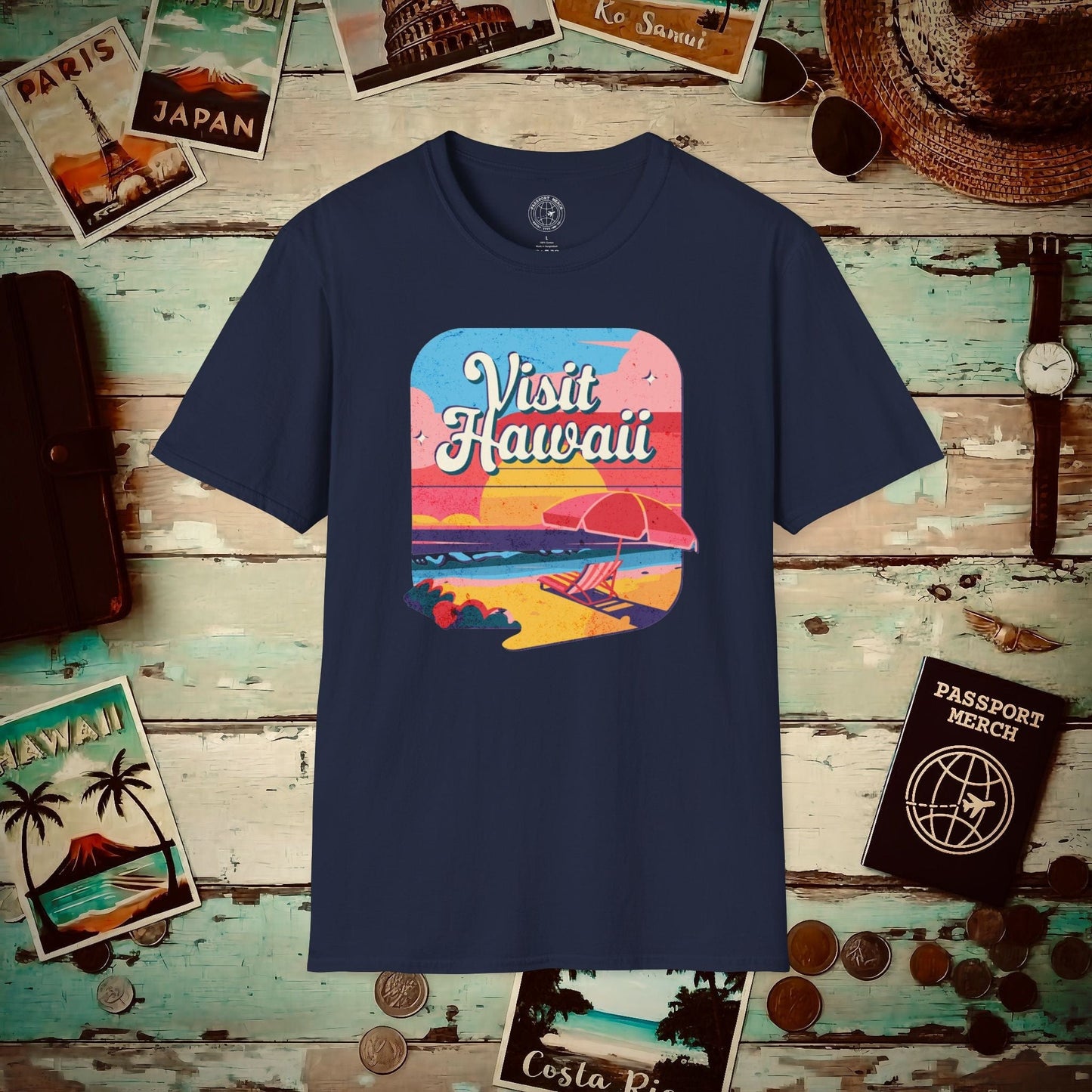 Retro Visit Hawaii T-Shirt Navy / S