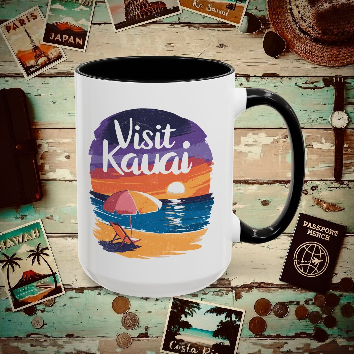 Retro Visit Kauai Hawaii 15oz Mug Black / 15oz
