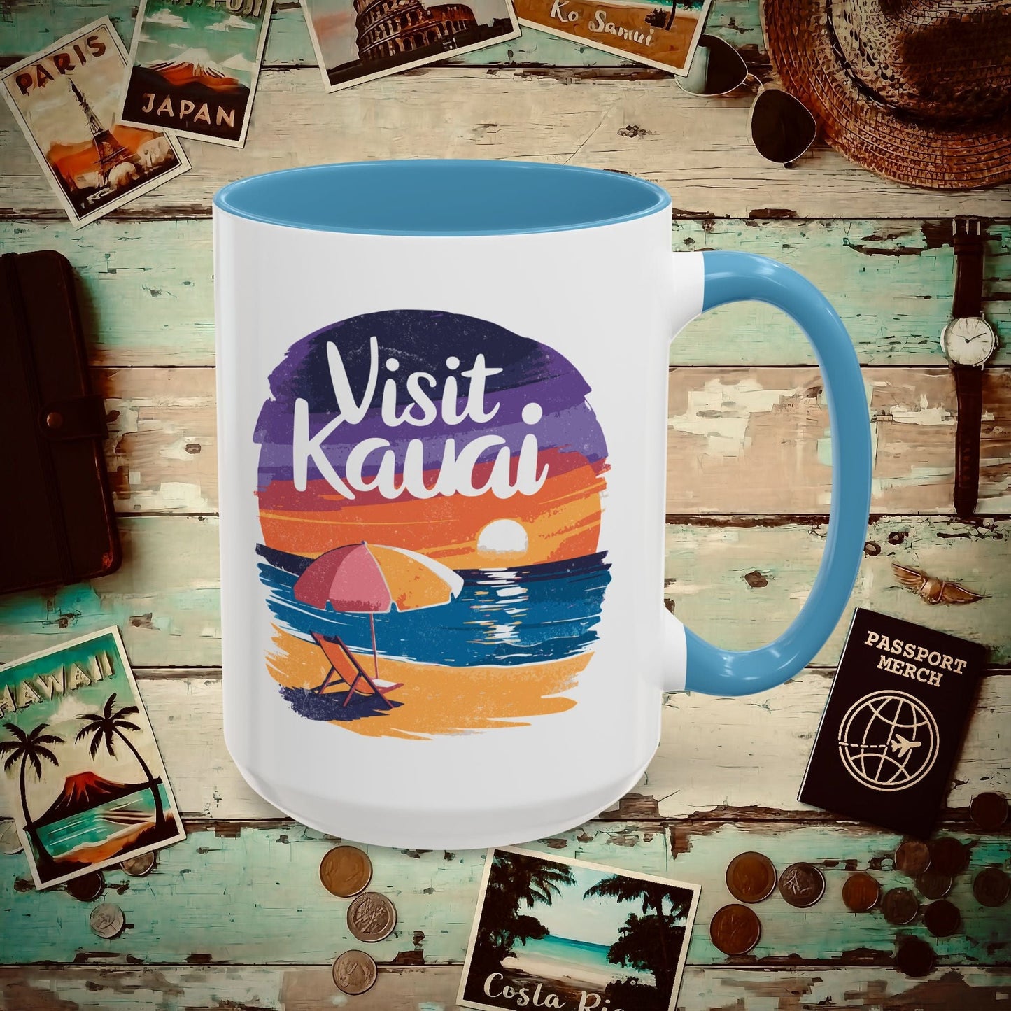 Retro Visit Kauai Hawaii 15oz Mug Light Blue / 15oz