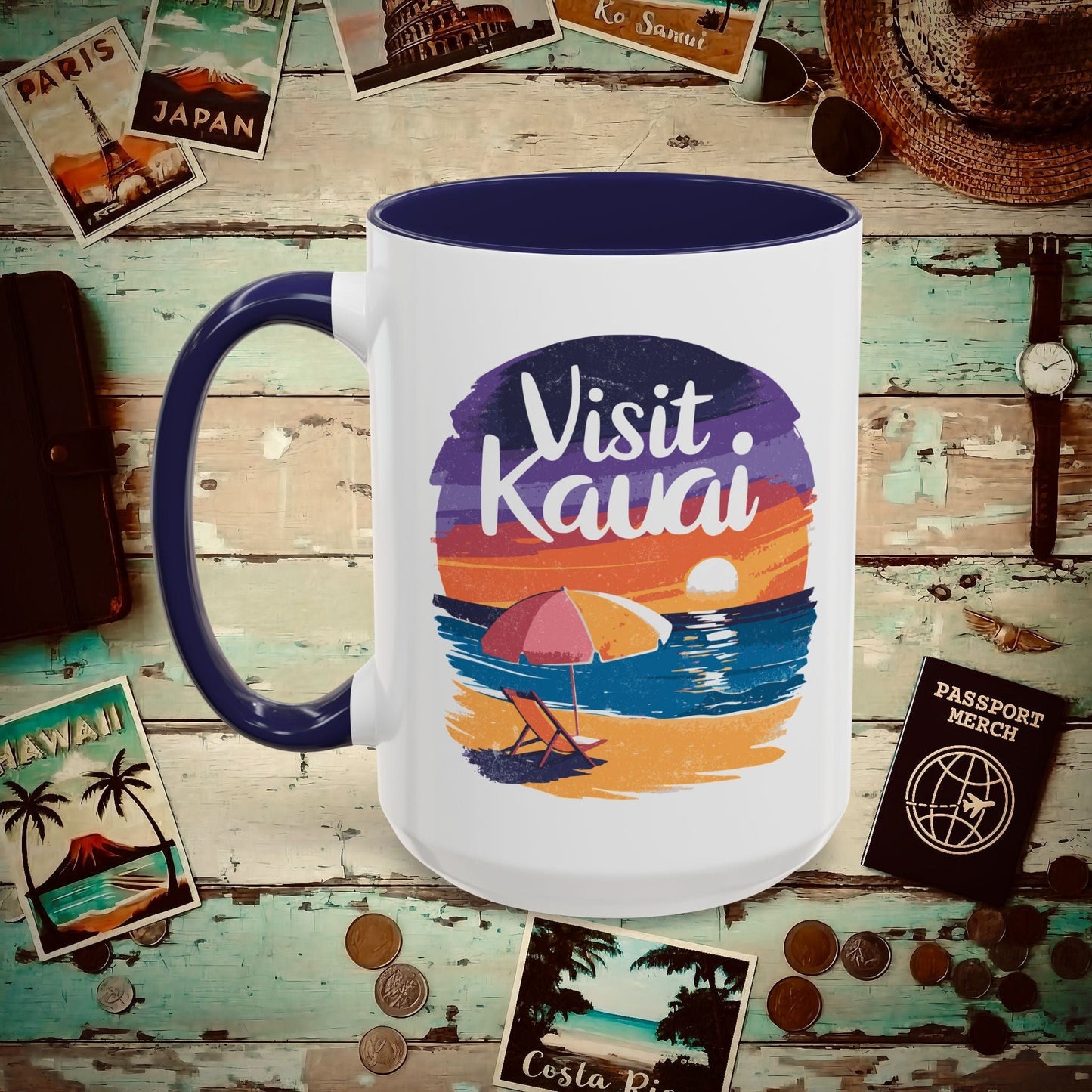 Retro Visit Kauai Hawaii 15oz Mug Navy / 15oz
