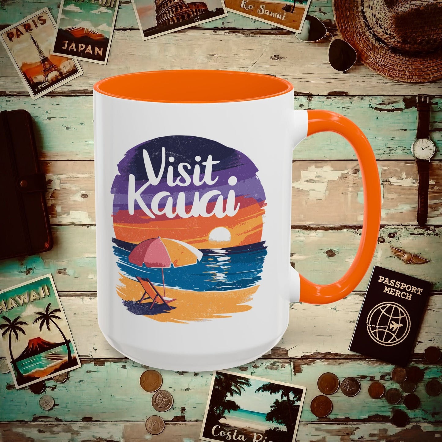 Retro Visit Kauai Hawaii 15oz Mug Orange / 15oz