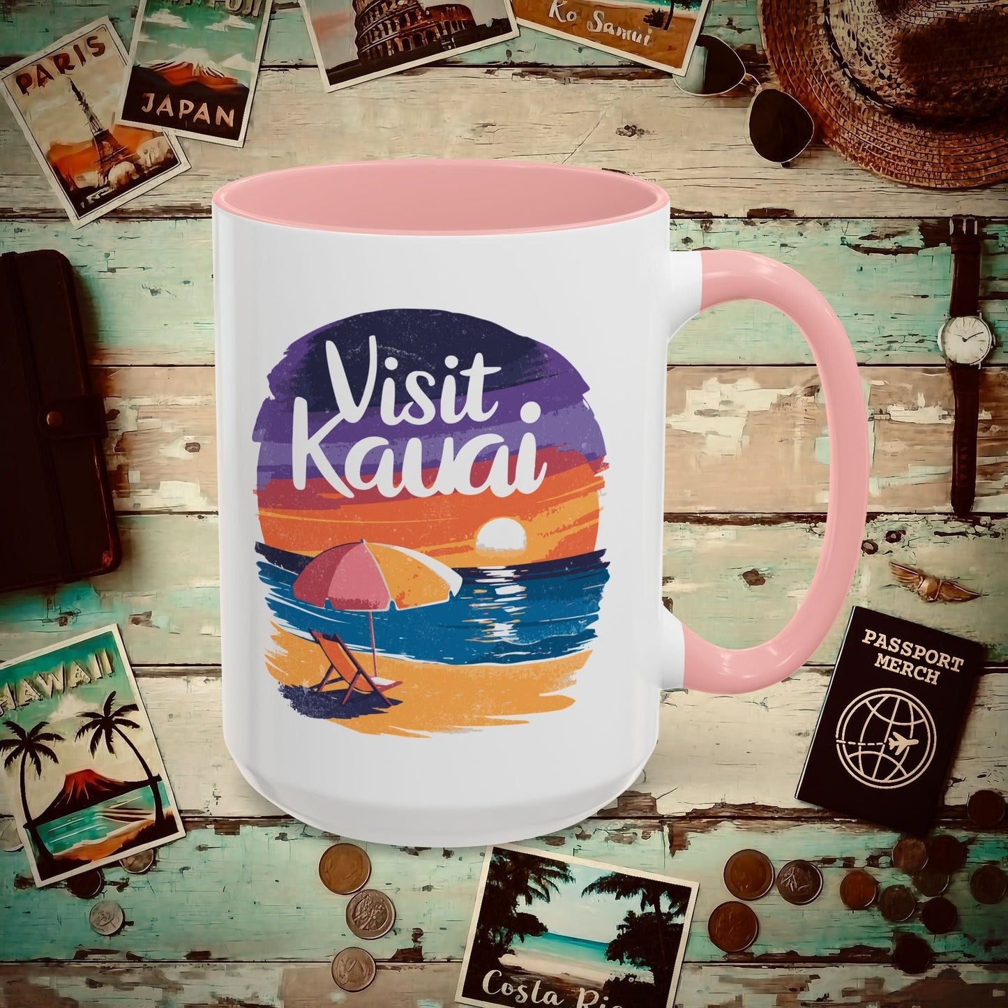 Retro Visit Kauai Hawaii 15oz Mug Pink / 15oz