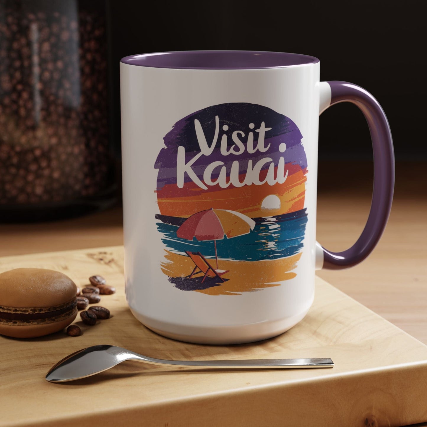 Retro Visit Kauai Hawaii 15oz Mug Purple / 15oz