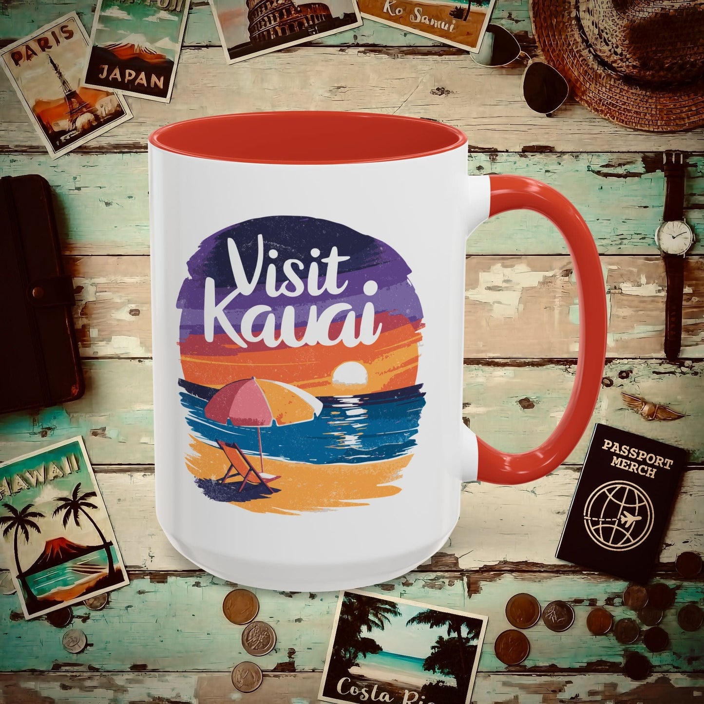 Retro Visit Kauai Hawaii 15oz Mug Red / 15oz