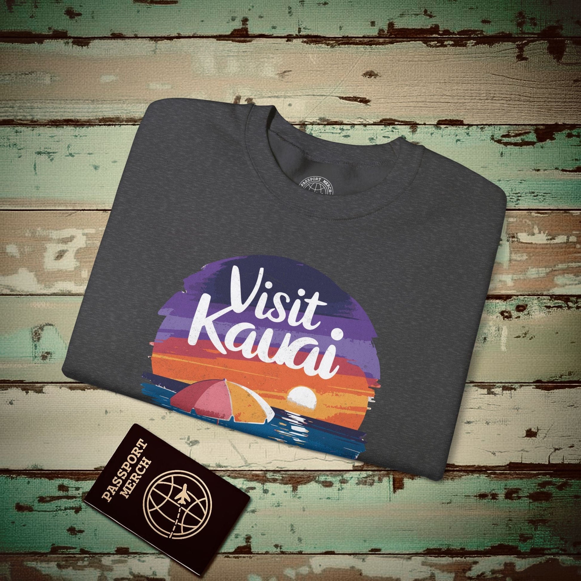 Retro Visit Kauai Hawaii Crewneck Dark Heather / S