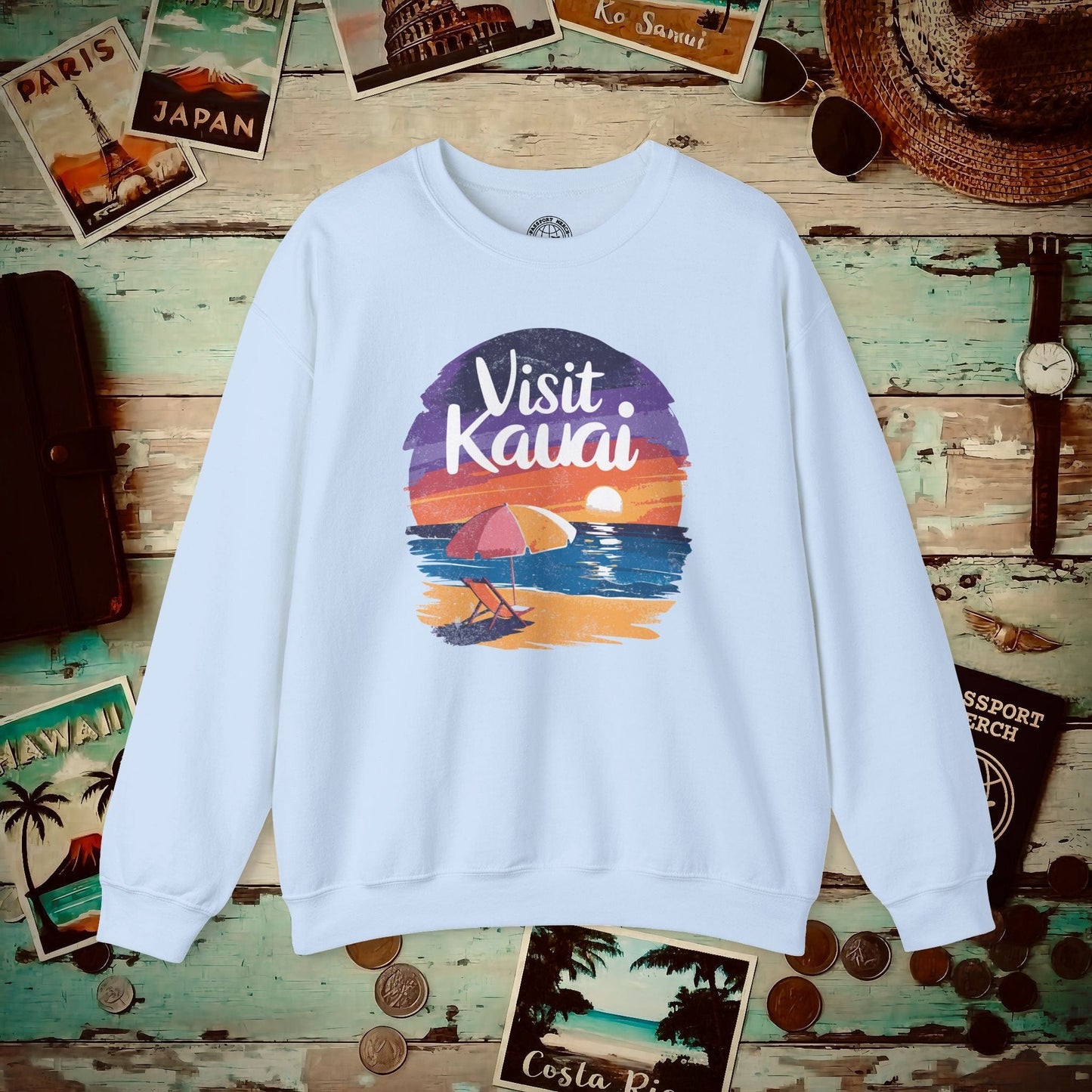 Retro Visit Kauai Hawaii Crewneck Light Blue / S