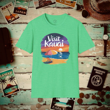 Retro Visit Kauai Hawaii T-Shirt Heather Irish Green / S