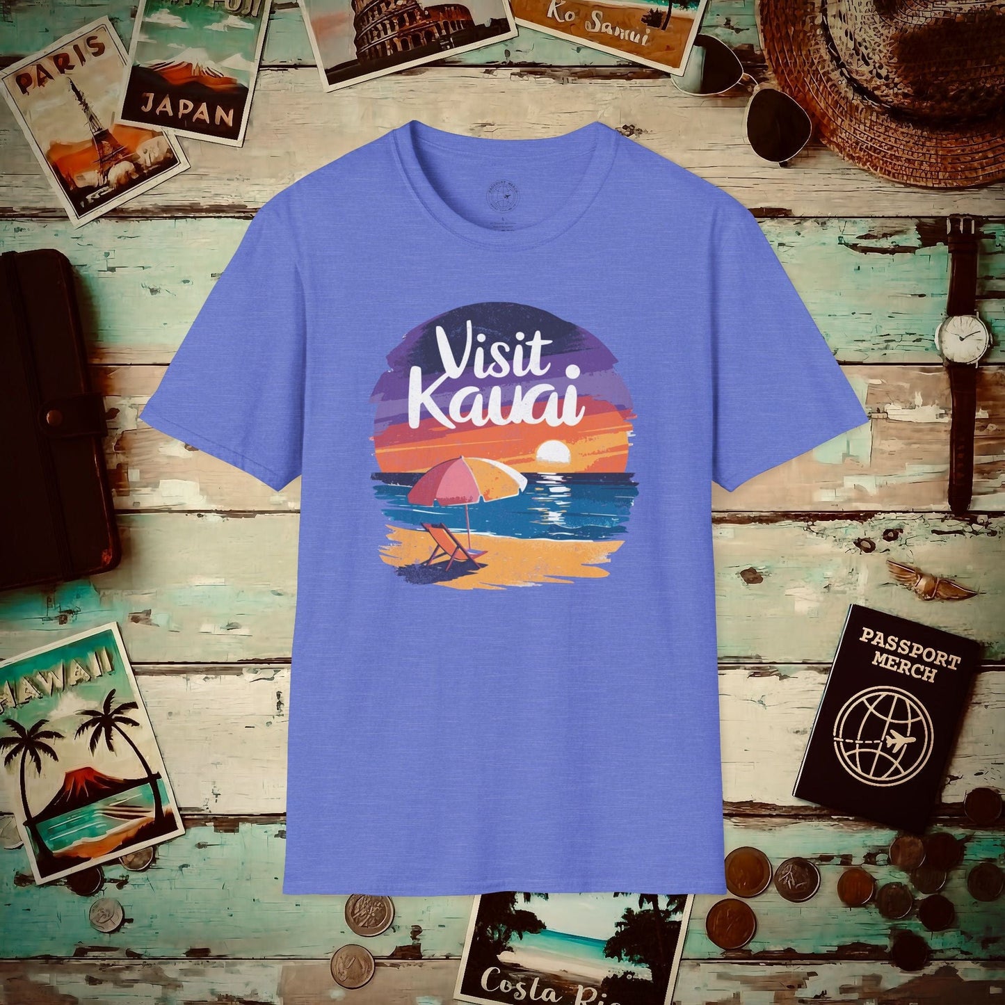 Retro Visit Kauai Hawaii T-Shirt Heather Royal / S