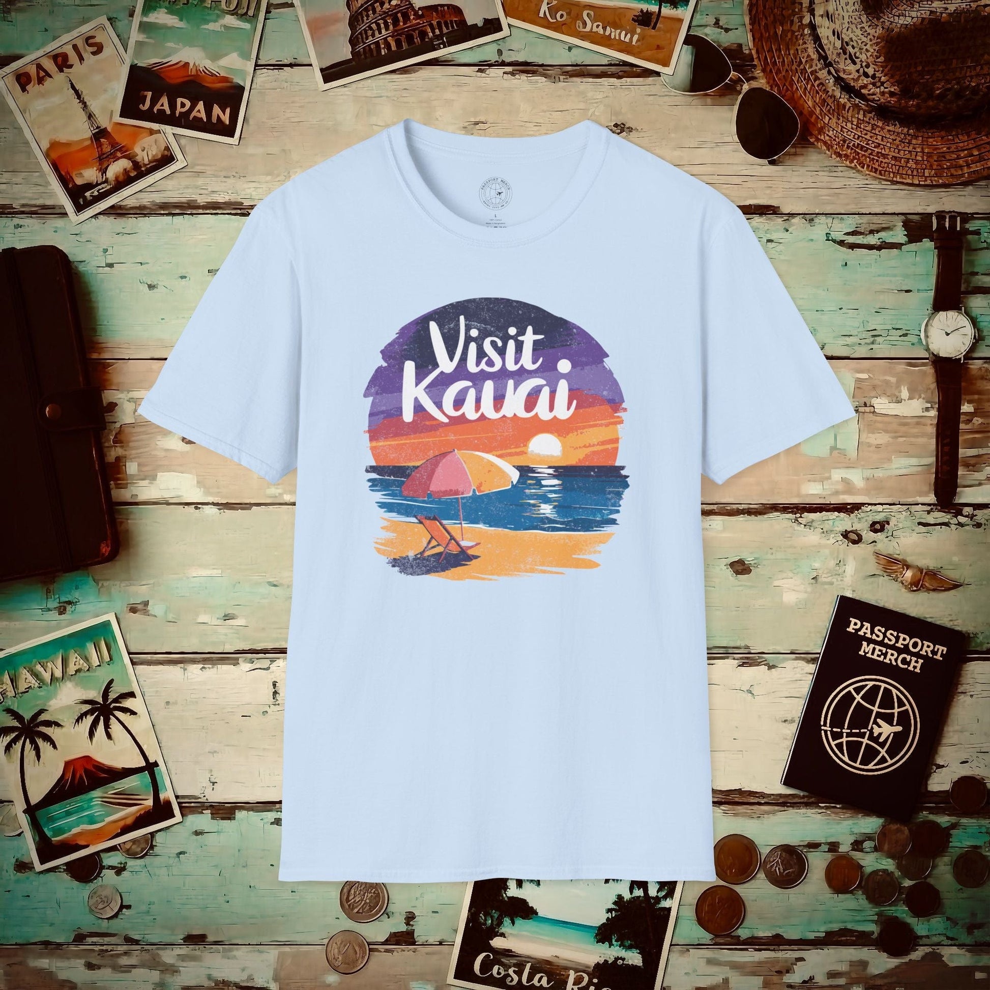 Retro Visit Kauai Hawaii T-Shirt Light Blue / S
