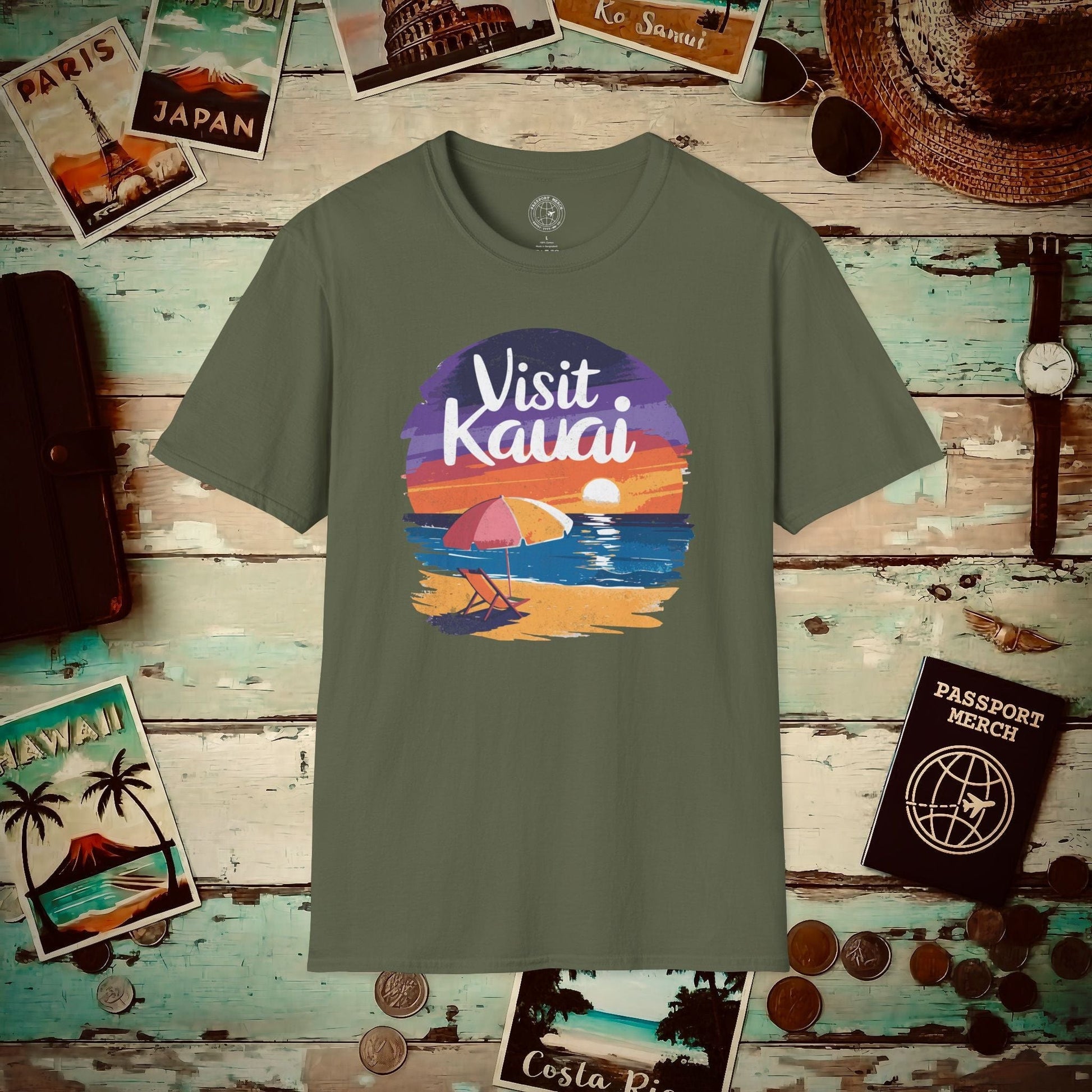 Retro Visit Kauai Hawaii T-Shirt Military Green / S