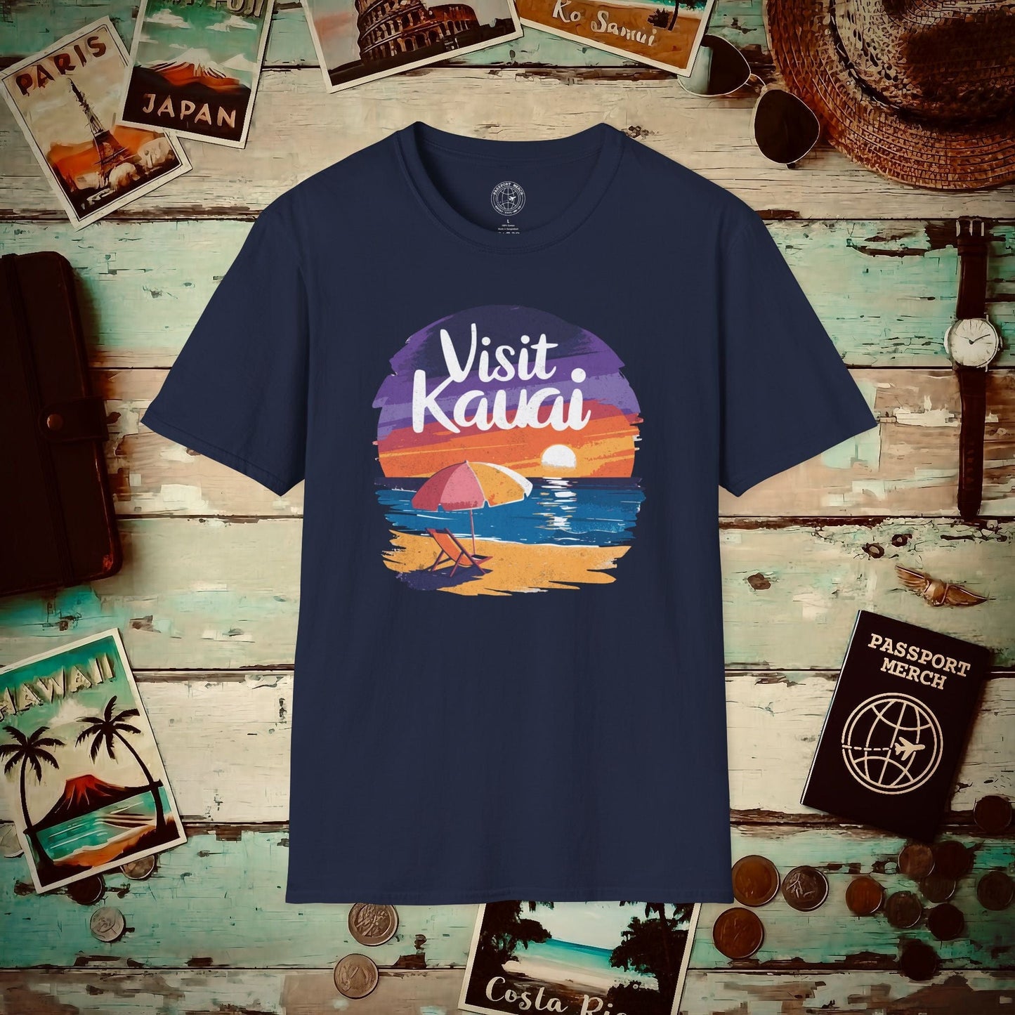 Retro Visit Kauai Hawaii T-Shirt Navy / S