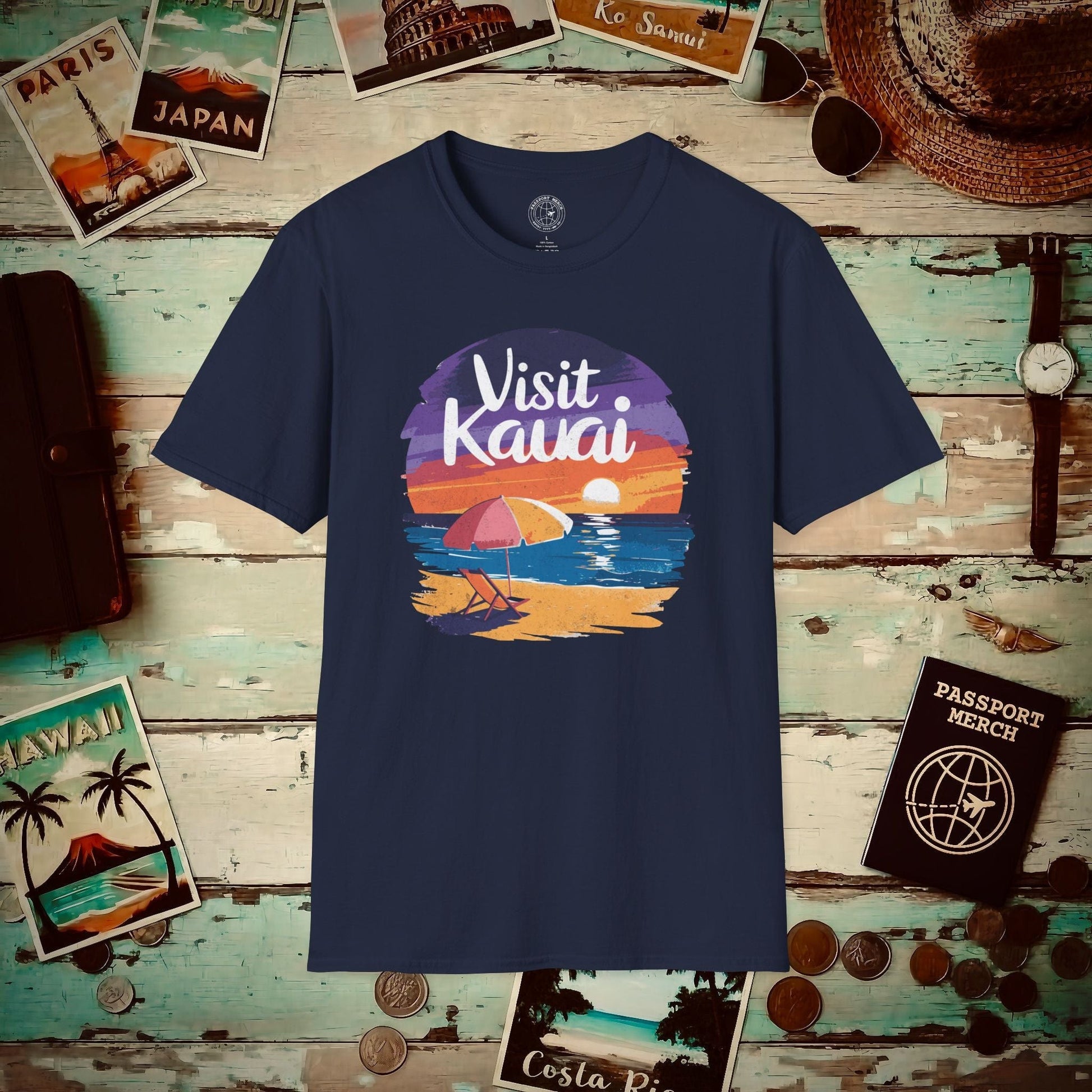 Retro Visit Kauai Hawaii T-Shirt Navy / S