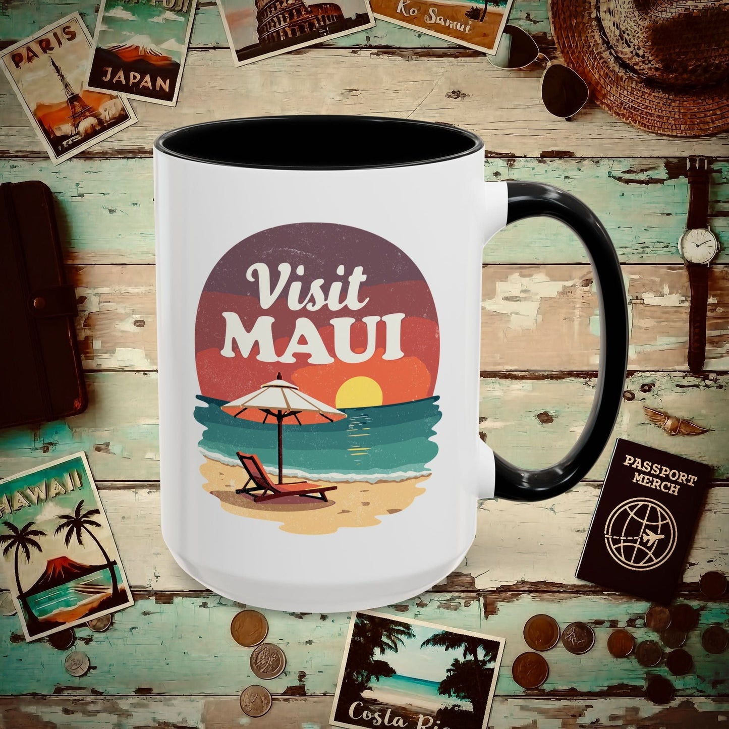 Retro Visit Maui Hawaii 15oz Mug Black / 15oz