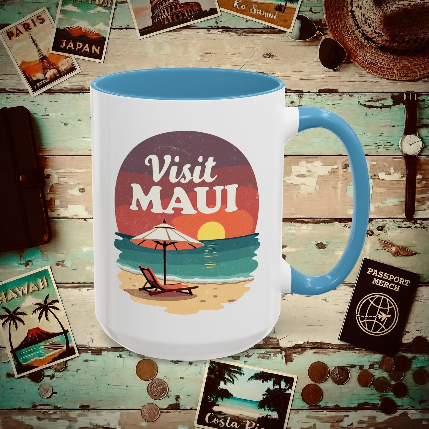 Retro Visit Maui Hawaii 15oz Mug Light Blue / 15oz