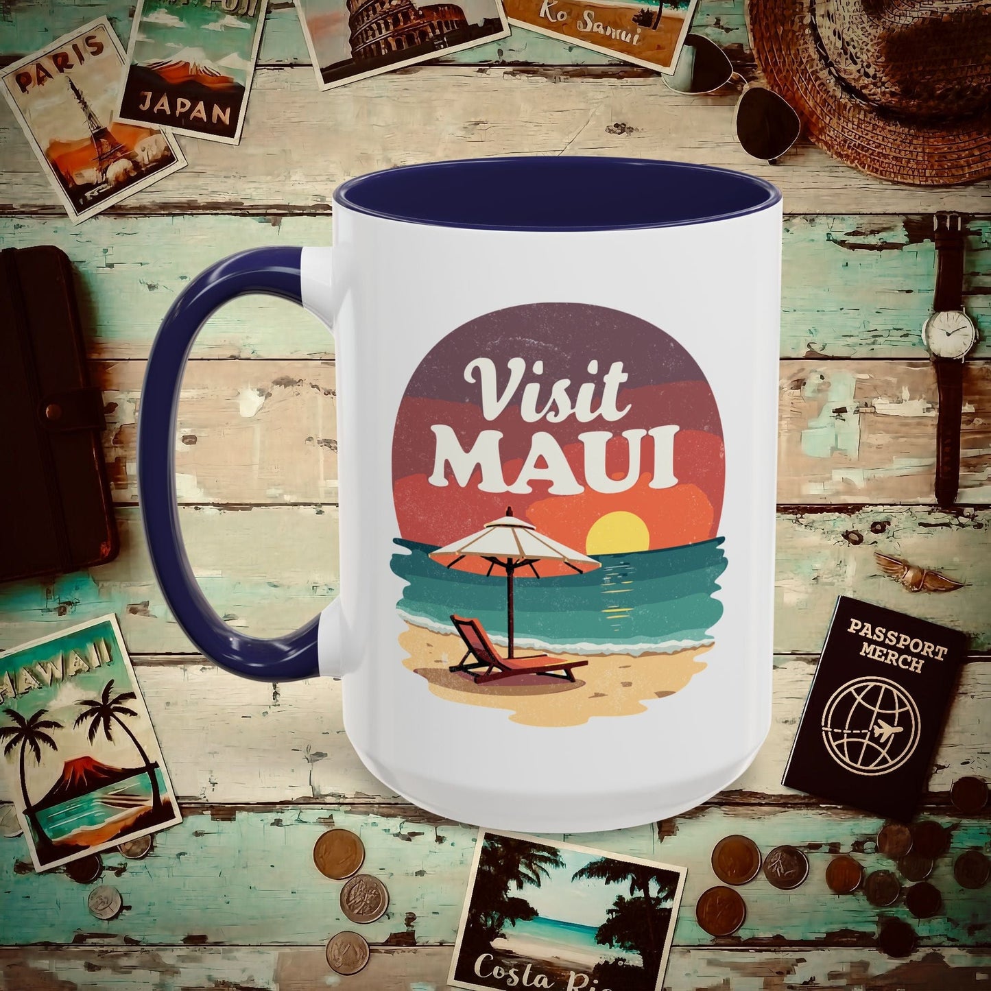 Retro Visit Maui Hawaii 15oz Mug Navy / 15oz