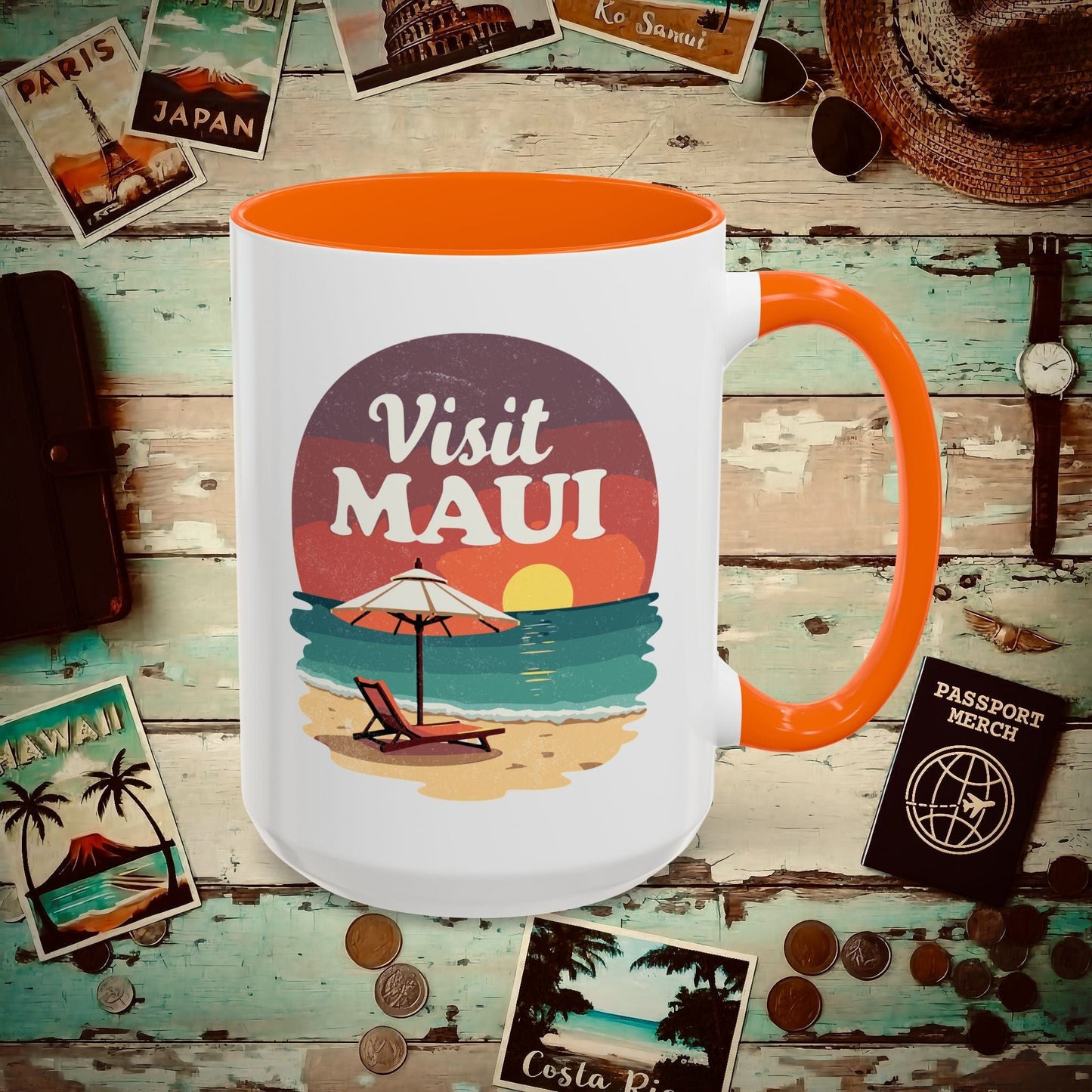 Retro Visit Maui Hawaii 15oz Mug Orange / 15oz