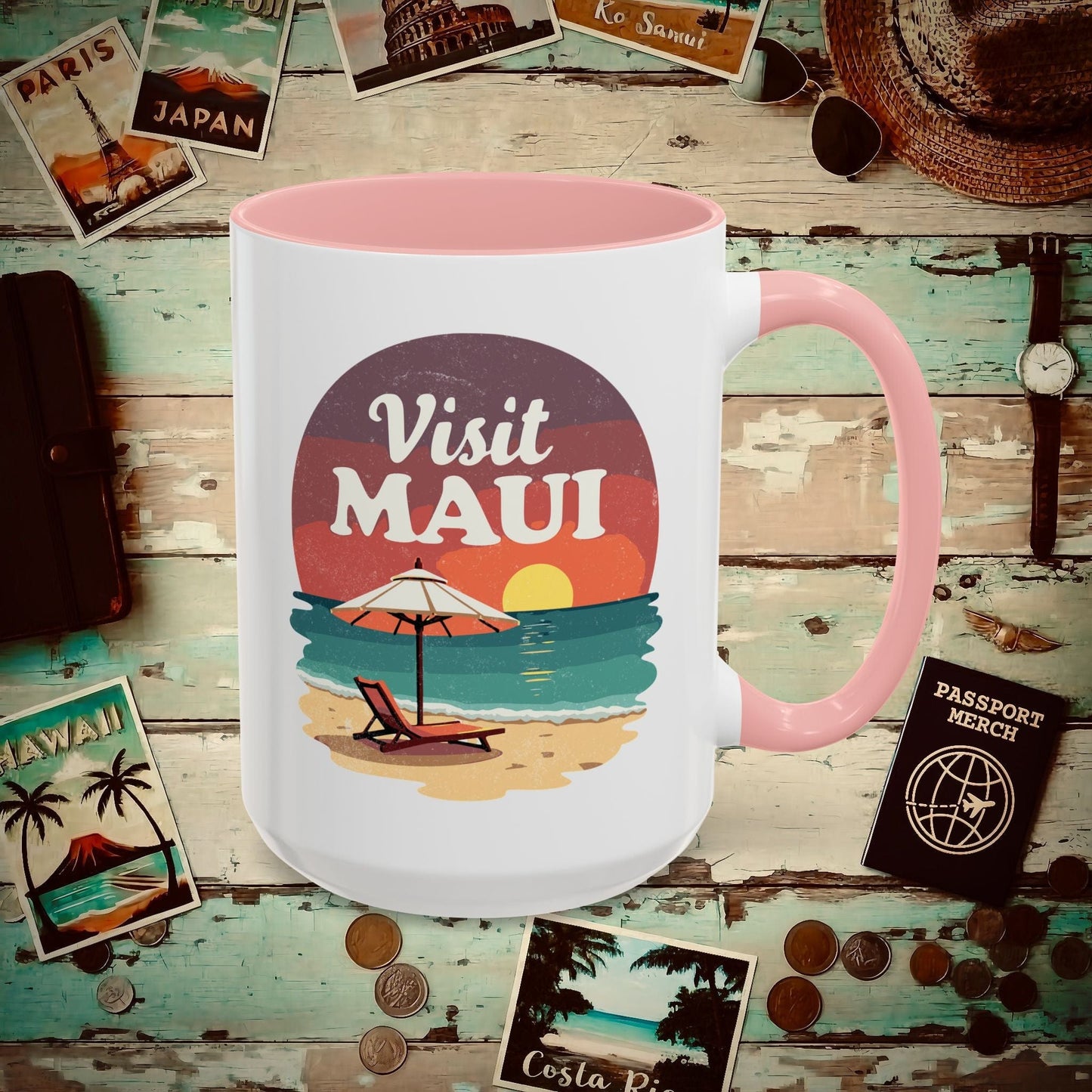 Retro Visit Maui Hawaii 15oz Mug Pink / 15oz