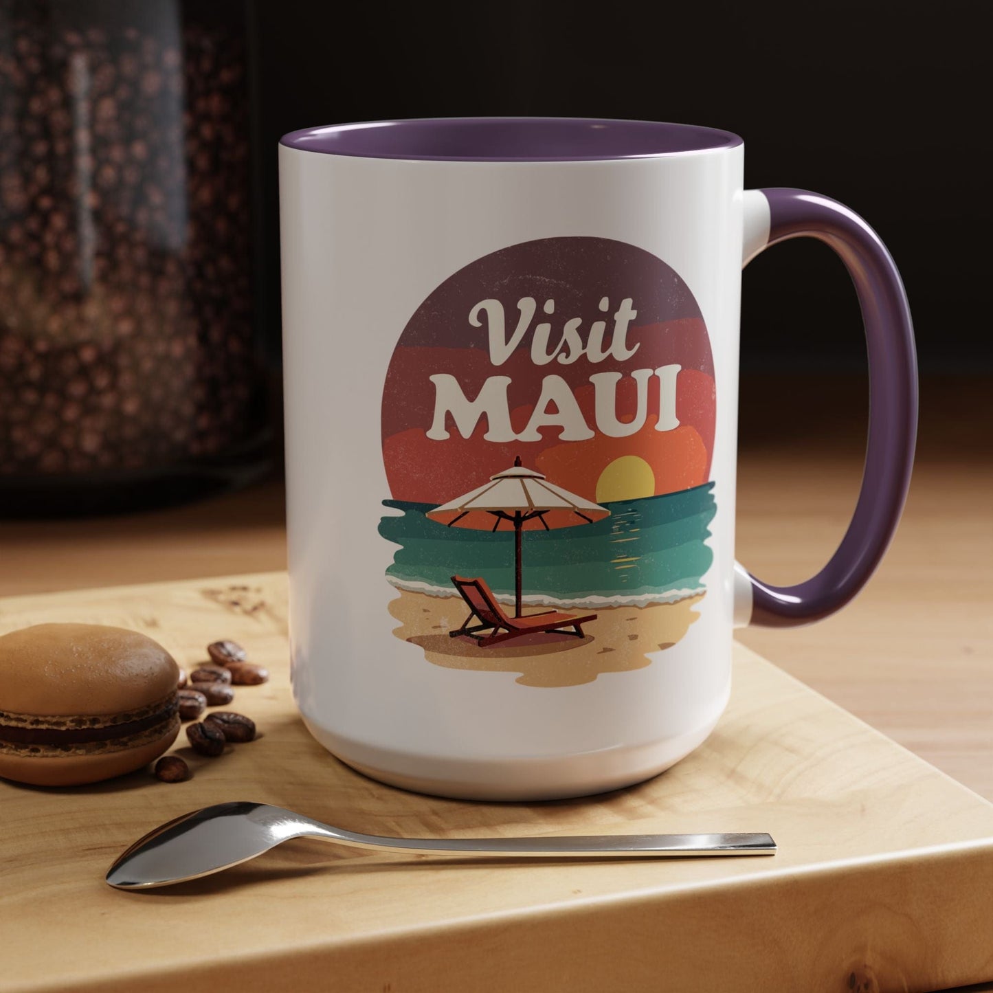 Retro Visit Maui Hawaii 15oz Mug Purple / 15oz