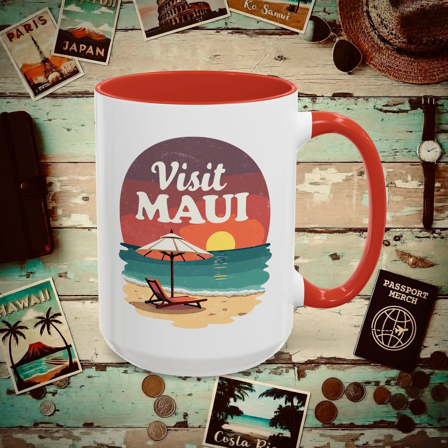 Retro Visit Maui Hawaii 15oz Mug Red / 15oz