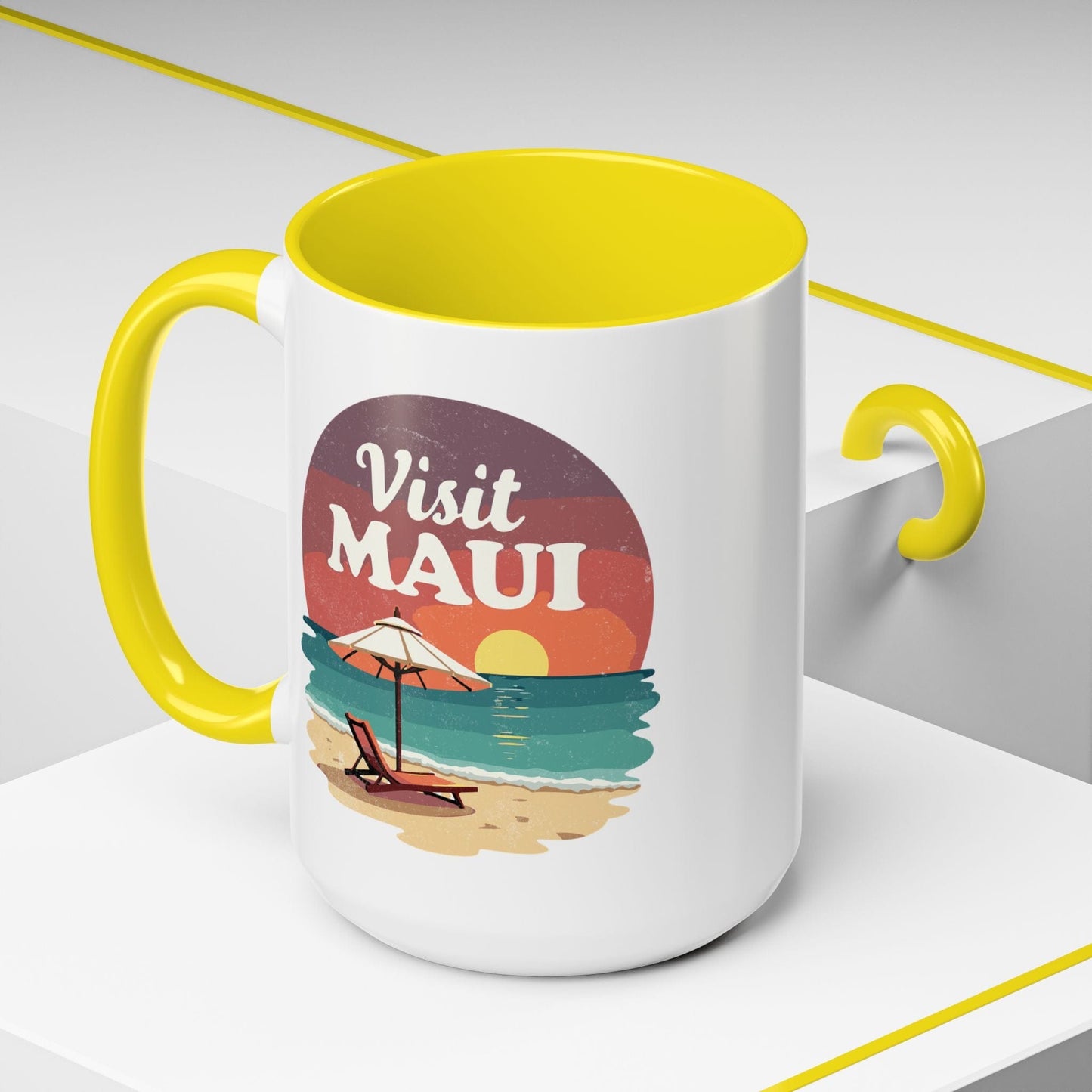 Retro Visit Maui Hawaii 15oz Mug Yellow / 15oz