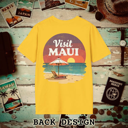 Retro Visit Maui Hawaii, Back Print T-Shirt Daisy / S