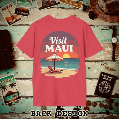 Retro Visit Maui Hawaii, Back Print T-Shirt Heather Red / S