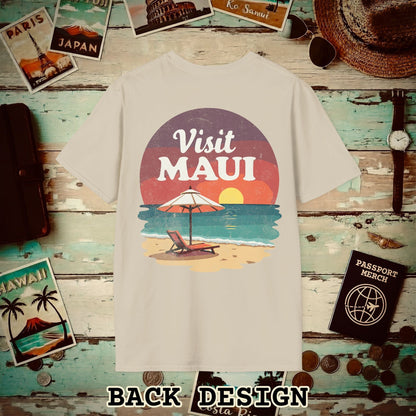 Retro Visit Maui Hawaii, Back Print T-Shirt Sand / S