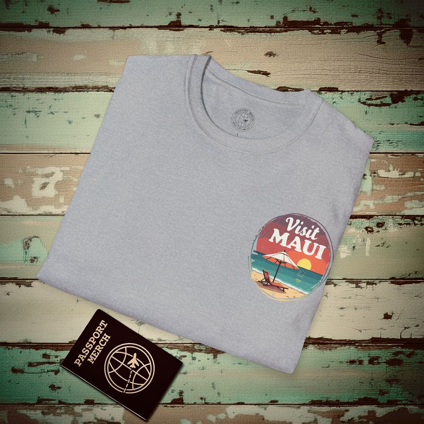 Retro Visit Maui Hawaii, Back Print T-Shirt Sport Grey / S
