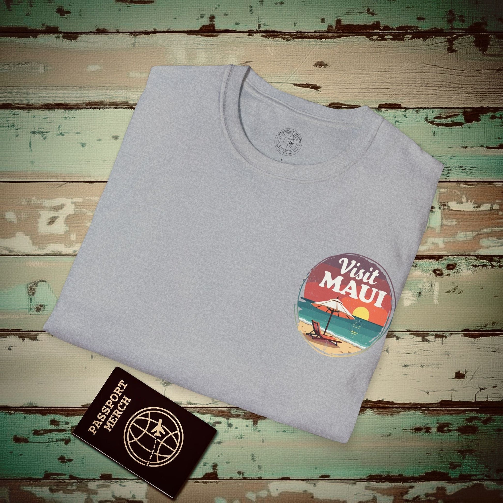 Retro Visit Maui Hawaii, Back Print T-Shirt Sport Grey / S