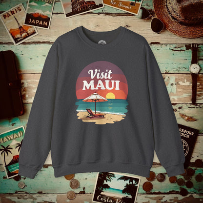 Retro Visit Maui Hawaii Crewneck Dark Heather / S