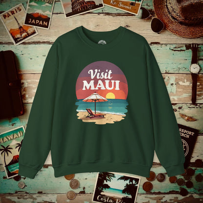 Retro Visit Maui Hawaii Crewneck Forest Green / S