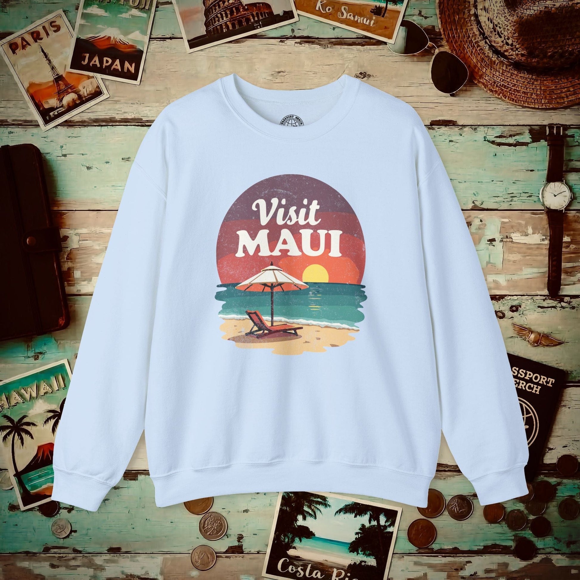 Retro Visit Maui Hawaii Crewneck Light Blue / S