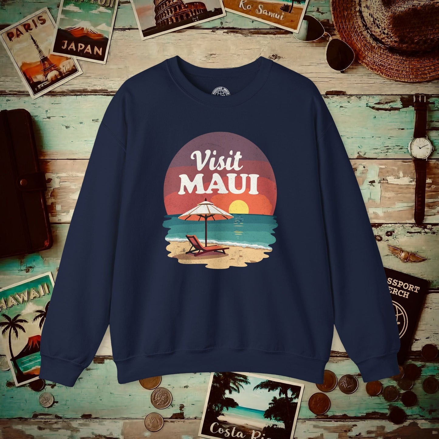 Retro Visit Maui Hawaii Crewneck Navy / S