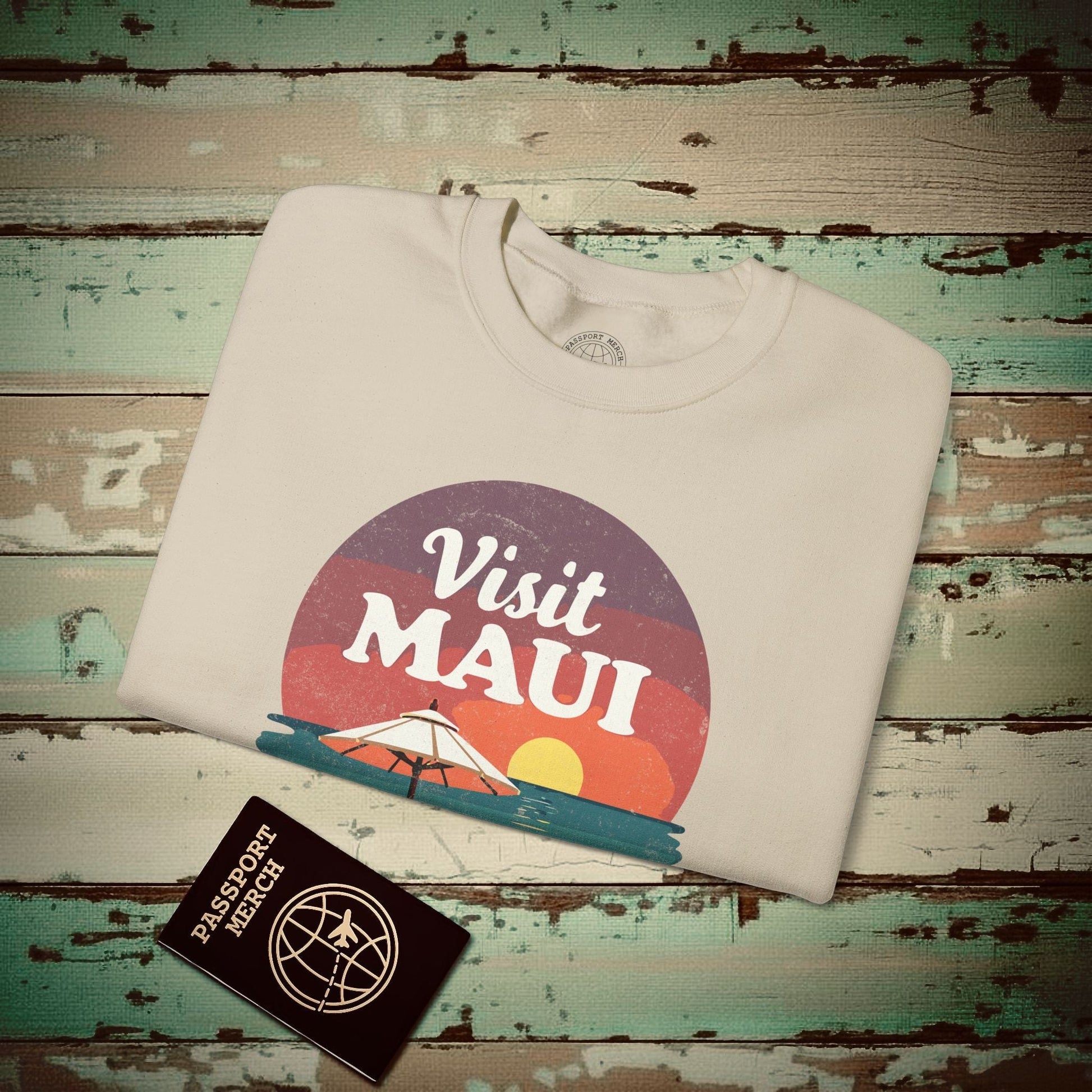 Retro Visit Maui Hawaii Crewneck Sand / S