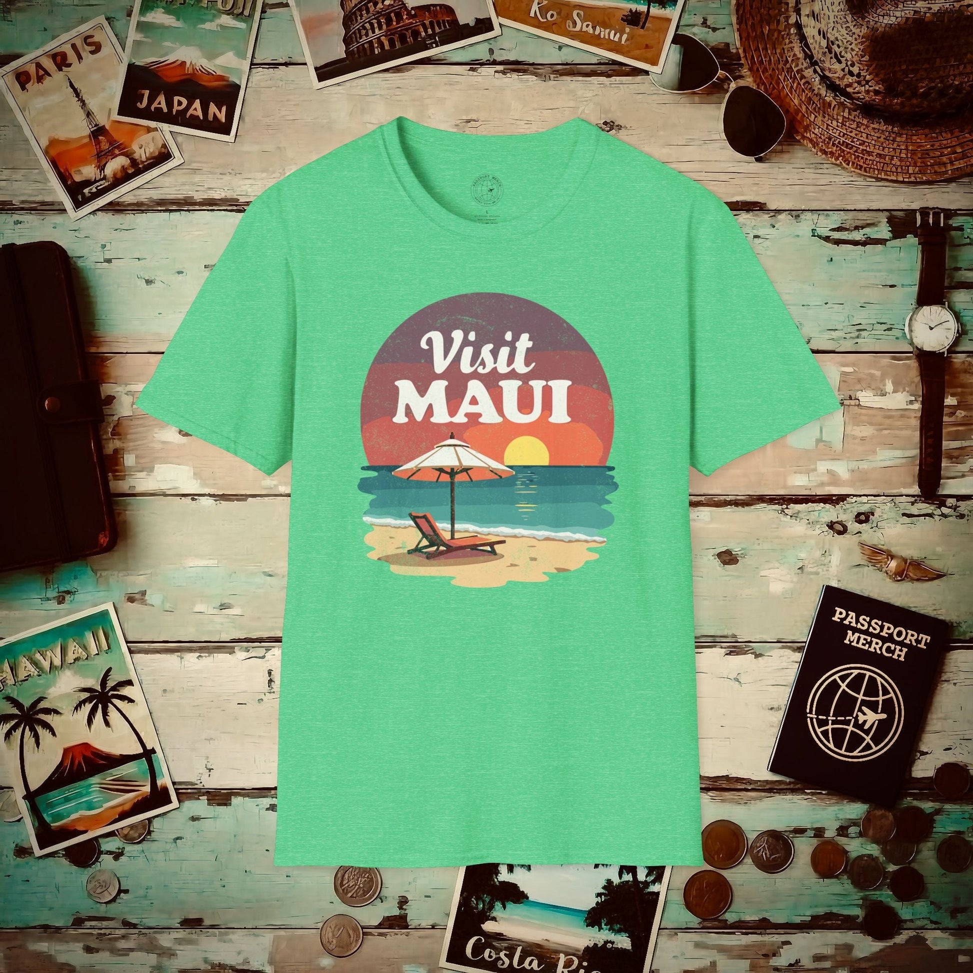 Retro Visit Maui Hawaii T-Shirt Heather Irish Green / S