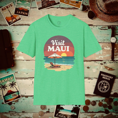 Retro Visit Maui Hawaii T-Shirt Heather Irish Green / S