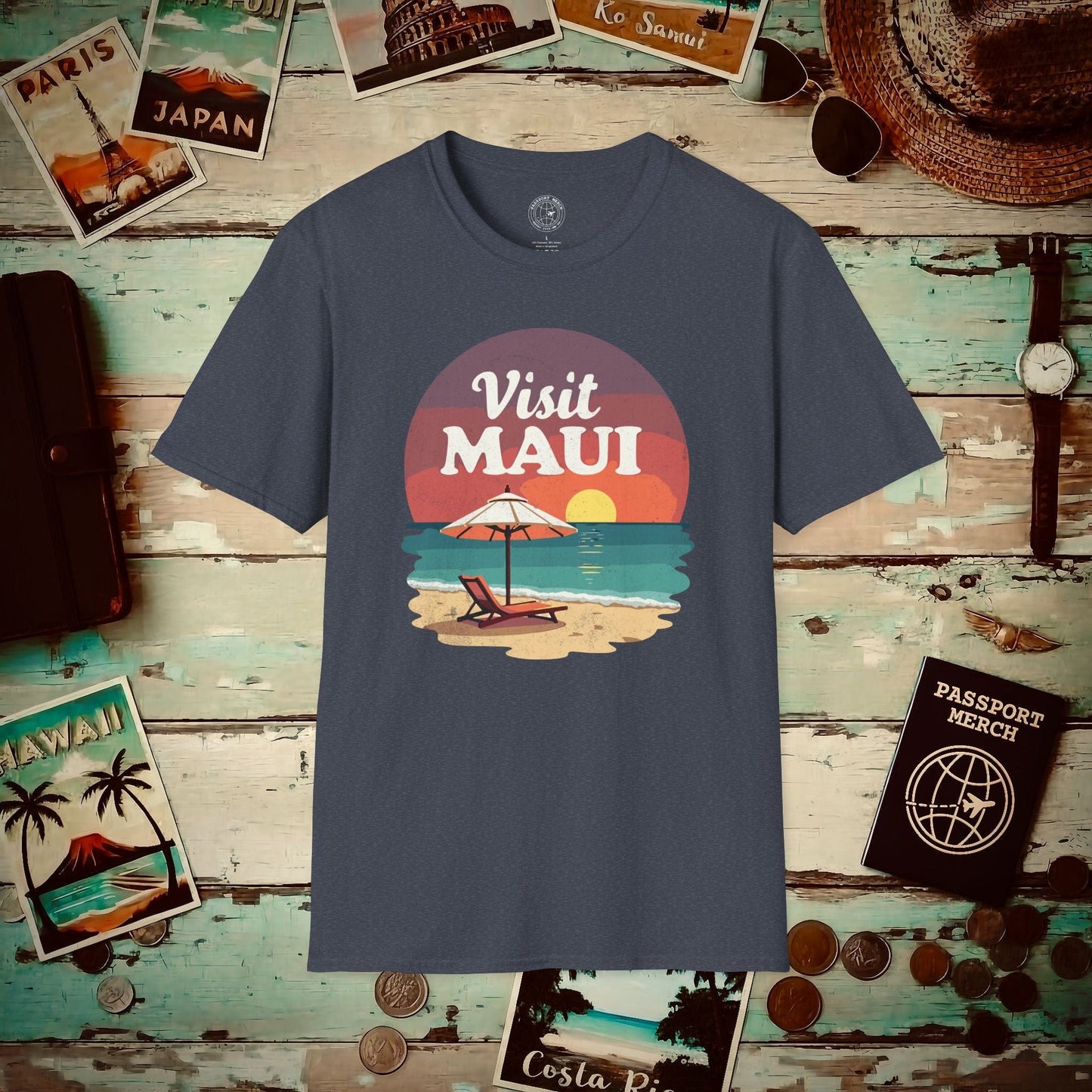 Retro Visit Maui Hawaii T-Shirt Heather Navy / S