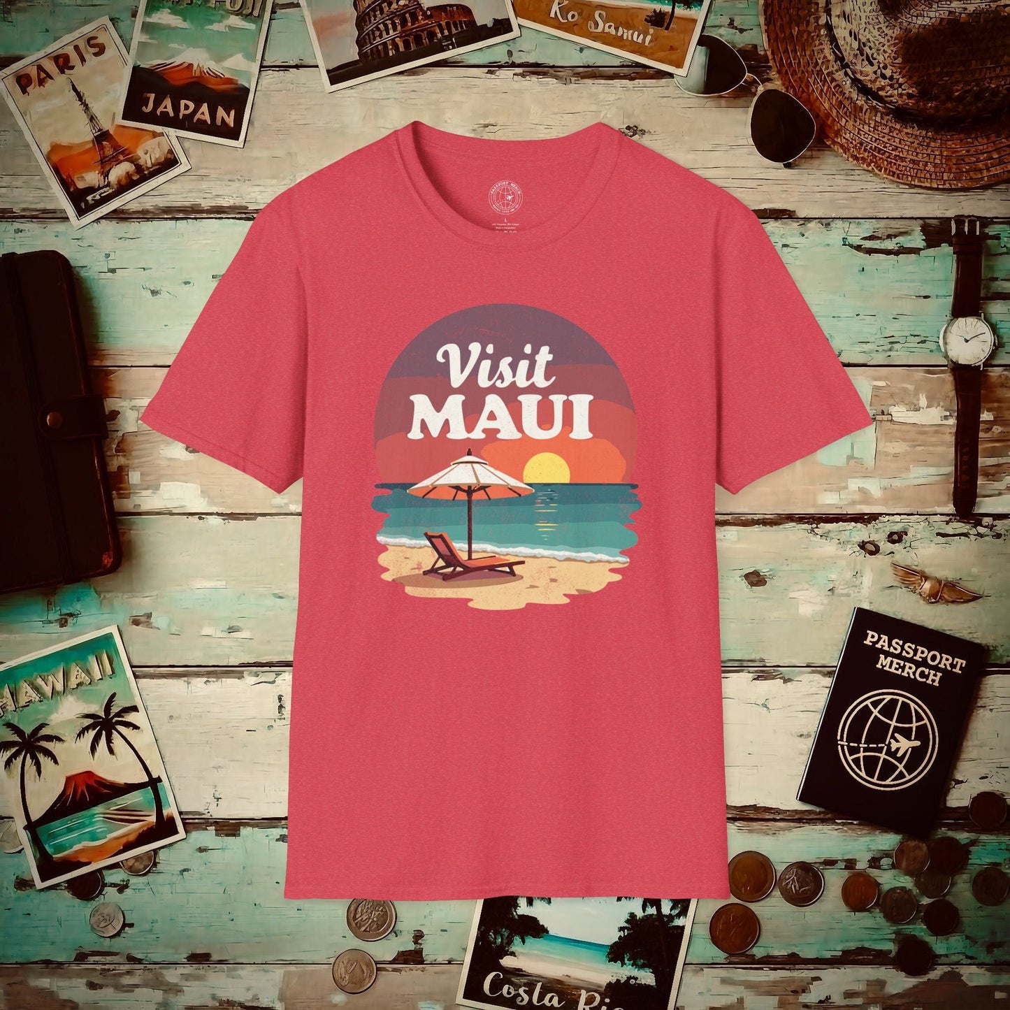 Retro Visit Maui Hawaii T-Shirt Heather Red / S