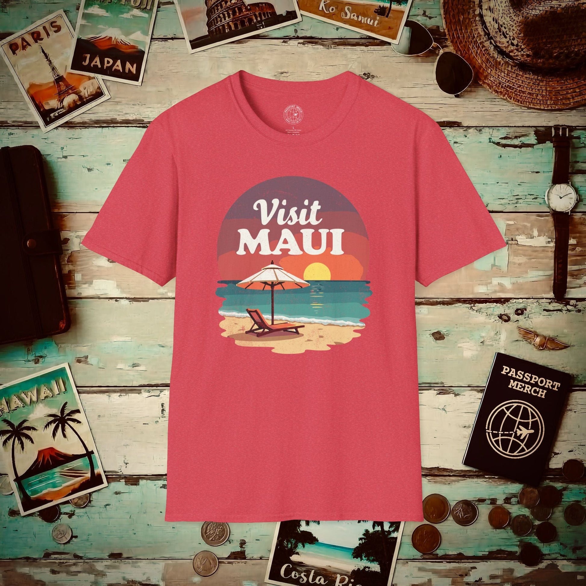 Retro Visit Maui Hawaii T-Shirt Heather Red / S