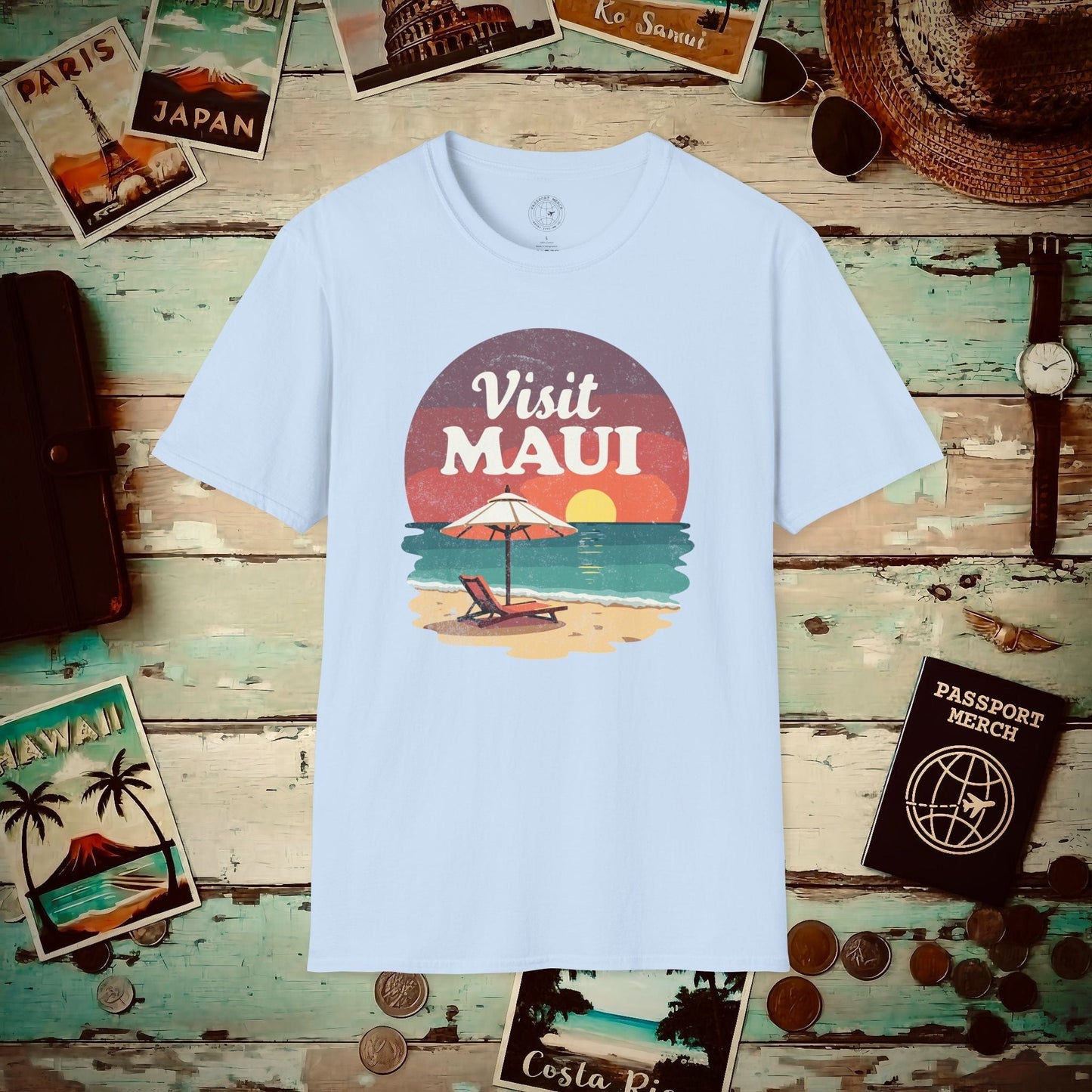 Retro Visit Maui Hawaii T-Shirt Light Blue / S