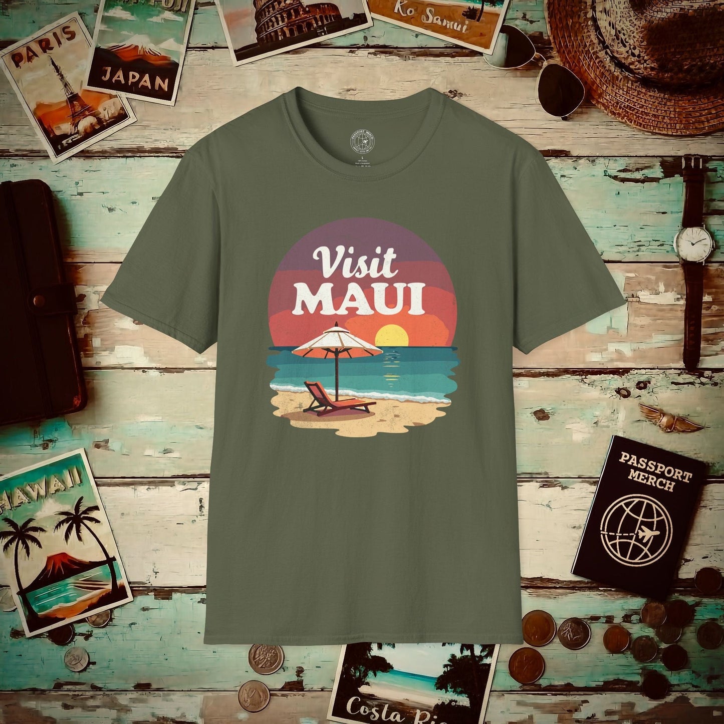 Retro Visit Maui Hawaii T-Shirt Military Green / S