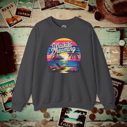 Retro Waikiki Dreaming, Hawaii Crewneck Dark Heather / S