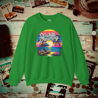 Retro Waikiki Dreaming, Hawaii Crewneck Irish Green / S