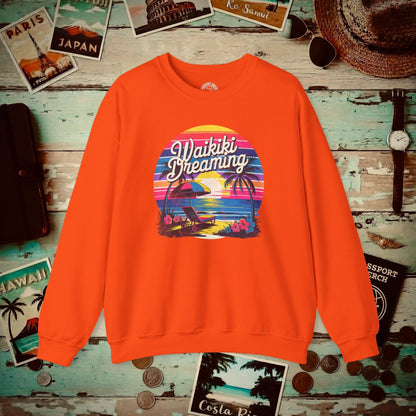 Retro Waikiki Dreaming, Hawaii Crewneck Orange / S